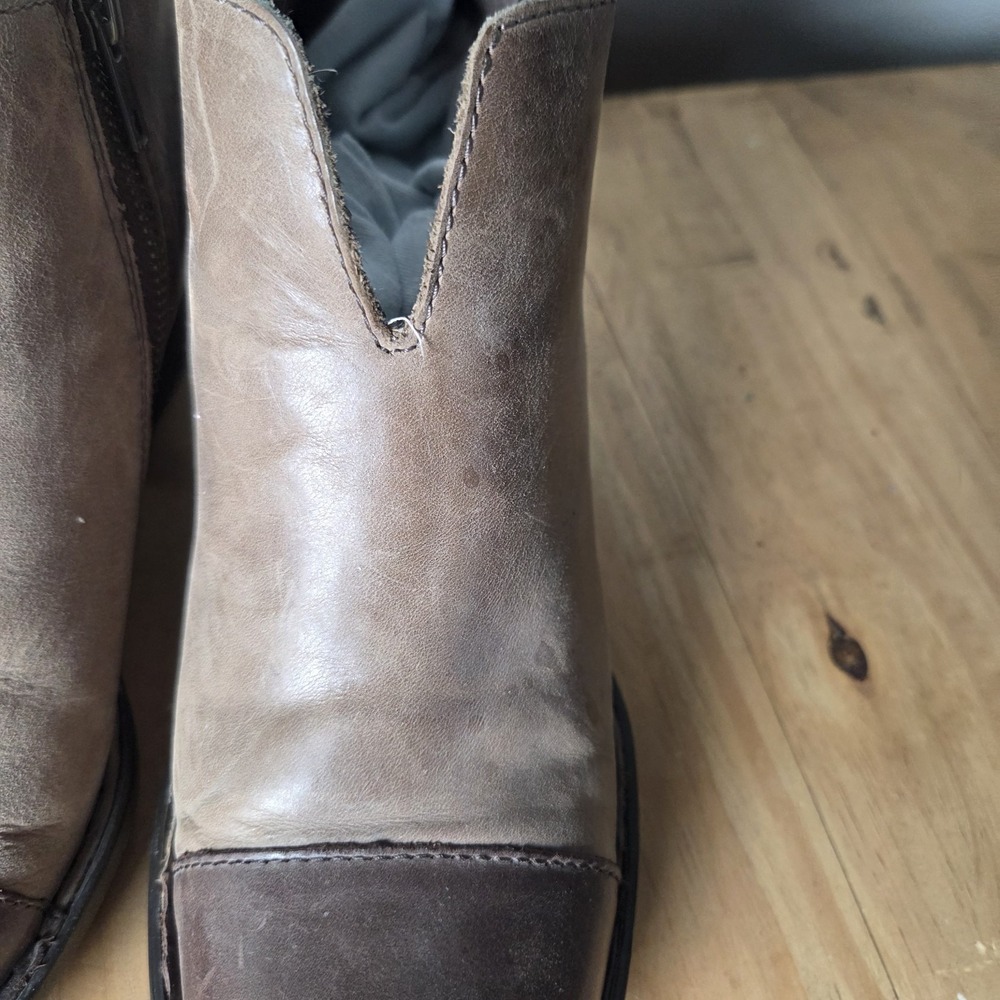 Born Size 9 M Brown Leather 2 Tone Zip Ankle Retro Boots Bootie Brogue Victorian - Picture 10 of 11